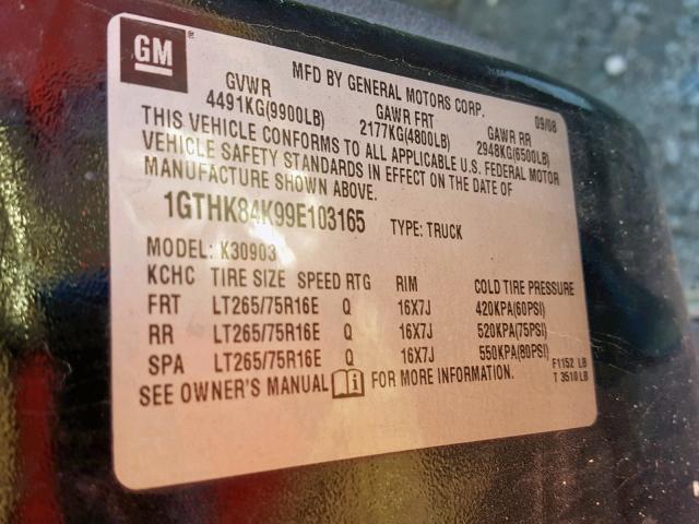 1GTHK84K99E103165 - 2009 GMC SIERRA K35 BLACK photo 10