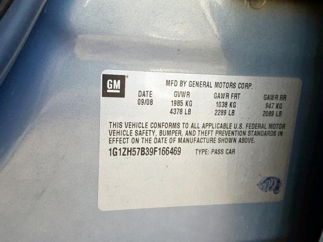 1G1ZH57B39F166469 - 2009 CHEVROLET MALIBU 1LT BLUE photo 10