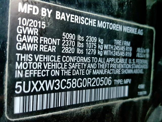 5UXXW3C58G0R20506 - 2016 BMW X4 XDRIVE2 BLACK photo 10