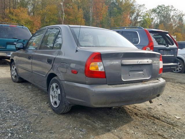 KMHCG45C62U401658 - 2002 HYUNDAI ACCENT GL GRAY photo 3