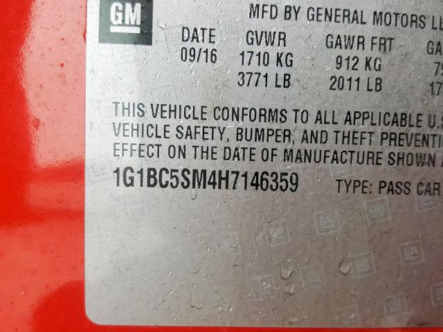 1G1BC5SM4H7146359 - 2017 CHEVROLET CRUZE LS RED photo 10