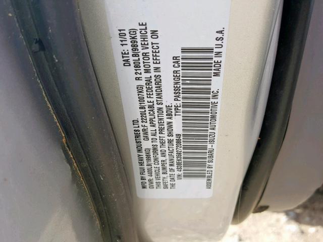 4S3BE635927208649 - 2002 SUBARU LEGACY L WHITE photo 10