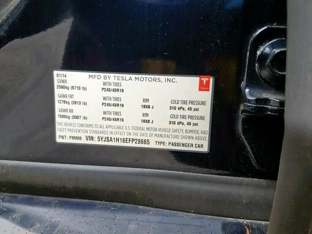 5YJSA1H16EFP28665 - 2014 TESLA MODEL S Mavi foto 10