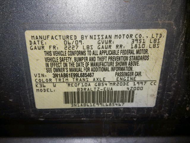 3N1AB61E99L685467 - 2009 NISSAN SENTRA 2.0 GRAY photo 10