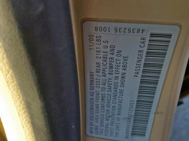 WVWRH63B61E123452 - 2001 VOLKSWAGEN PASSAT GLX 金色 照片 10