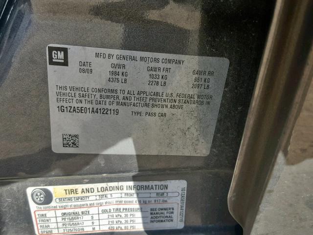 1G1ZA5E01A4122119 - 2010 CHEVROLET MALIBU LS BROWN photo 10