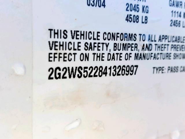 2G2WS522841326997 - 2004 PONTIAC GRAND PRIX Սպիտակ լուսանկար 10