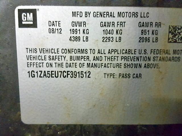 1G1ZA5EU7CF391512 - 2012 CHEVROLET MALIBU LS GRAY photo 10