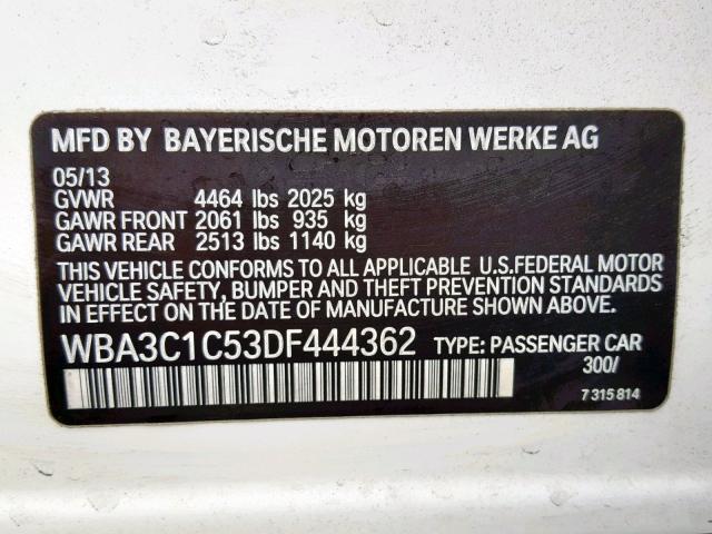 WBA3C1C53DF444362 - 2013 BMW 328 I SULE WHITE photo 10