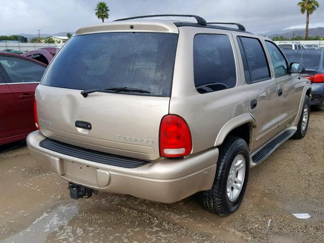 1B4HR58N42F208689 - 2002 DODGE DURANGO SL GOLD photo 4