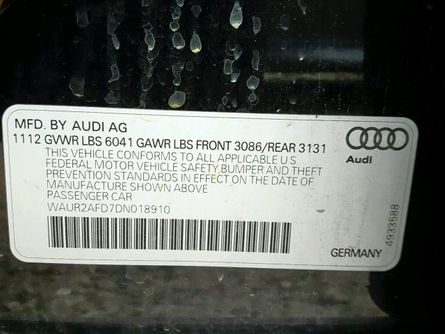 WAUR2AFD7DN018910 - 2013 AUDI A8 L QUATT BLACK photo 10