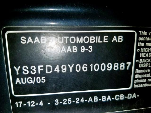 YS3FD49Y061009887 - 2006 SAAB 9-3 BLUE photo 10