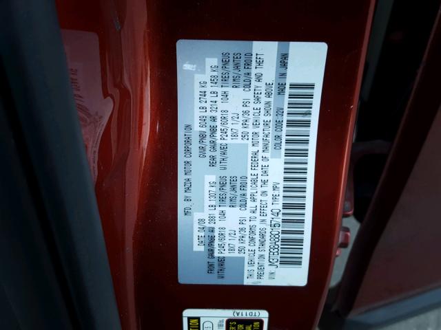 JM3TB38A880157140 - 2008 MAZDA CX-9 RED photo 10