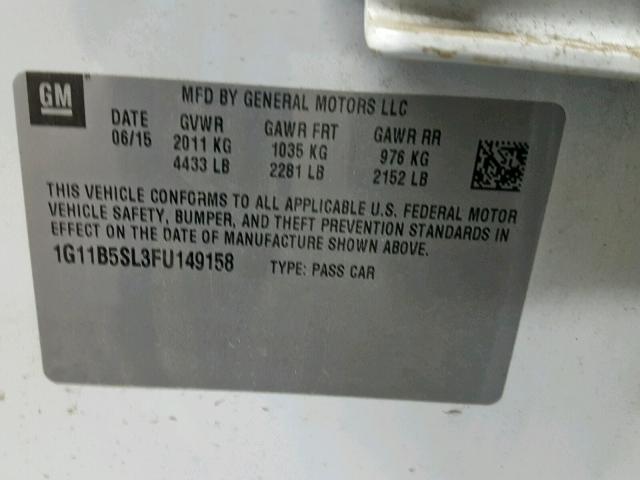 1G11B5SL3FU149158 - 2015 CHEVROLET MALIBU LS 白色 照片 10