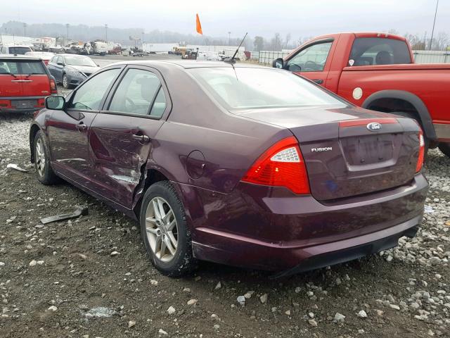 3FAHP0GA3BR319124 - 2011 FORD FUSION S MAROON photo 3