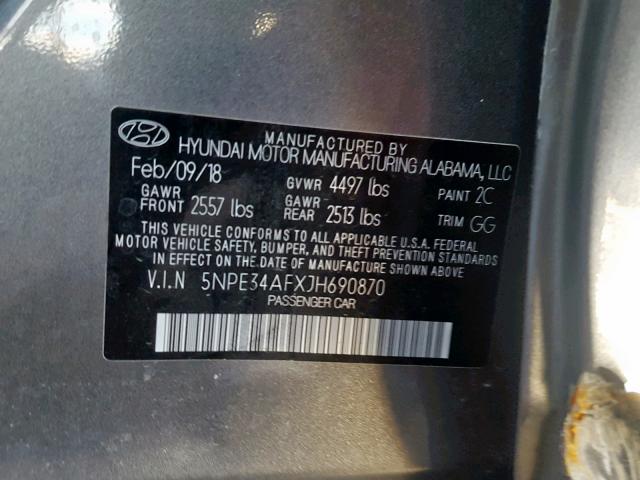 5NPE34AFXJH690870 - 2018 HYUNDAI SONATA SPO GRAY photo 10