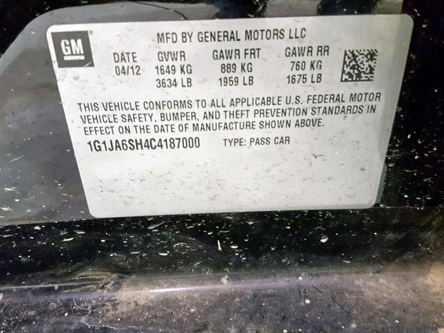 1G1JA6SH4C4187000 - 2012 CHEVROLET SONIC LS 黑色 照片 10