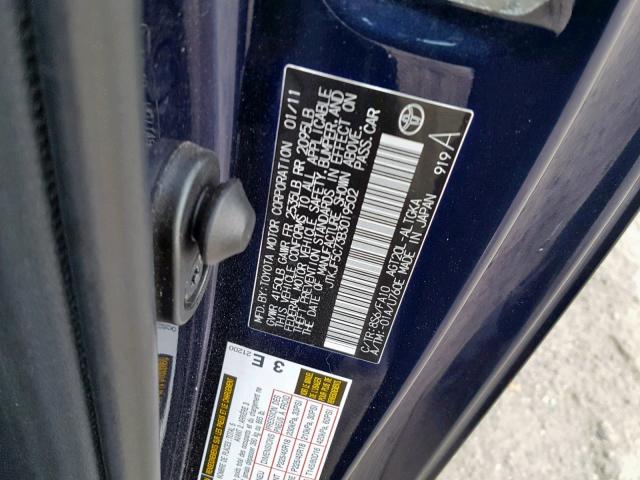 JTKJF5C73B3019502 - 2011 TOYOTA SCION TC 蓝色 照片 10