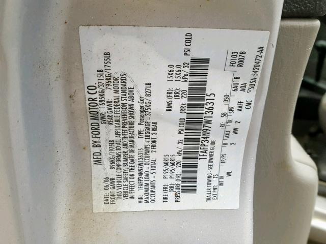 1FAFP34N97W136315 - 2007 FORD FOCUS ZX4 SILVER photo 10