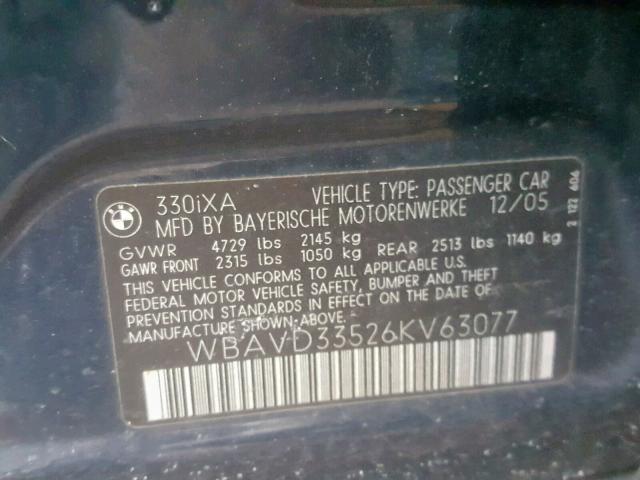 WBAVD33526KV63077 - 2006 BMW 330 XI BLUE photo 10