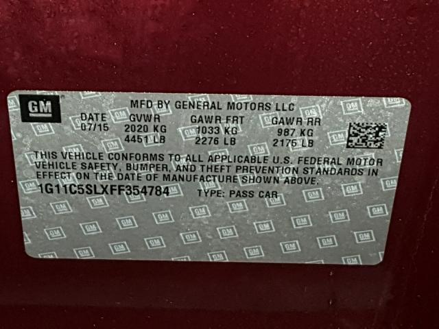 1G11C5SLXFF354784 - 2015 CHEVROLET MALIBU 1LT MAROON photo 10