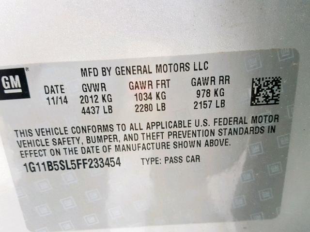 1G11B5SL5FF233454 - 2015 CHEVROLET MALIBU LS 银色 照片 10