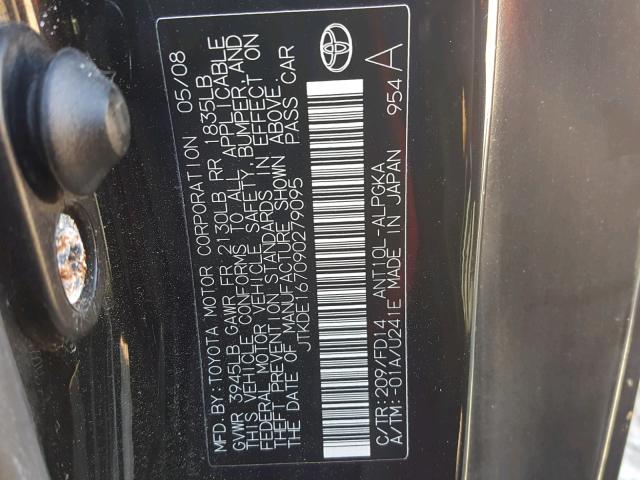 JTKDE167090279095 - 2009 TOYOTA SCION TC 黑色 照片 10