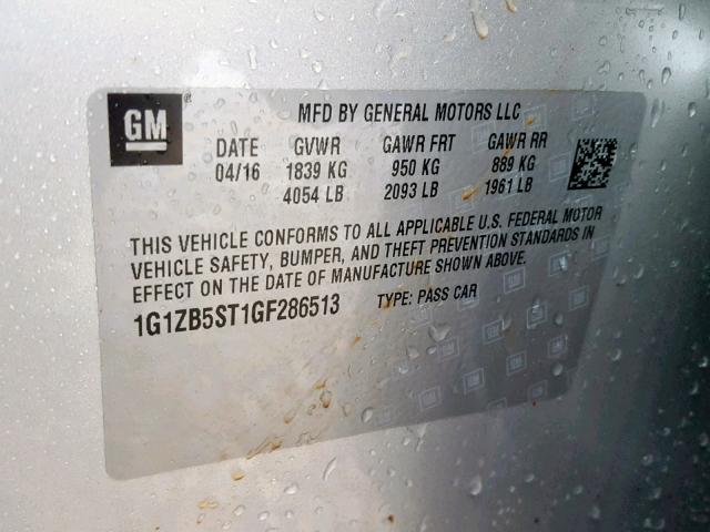 1G1ZB5ST1GF286513 - 2016 CHEVROLET MALIBU LS SILVER photo 10