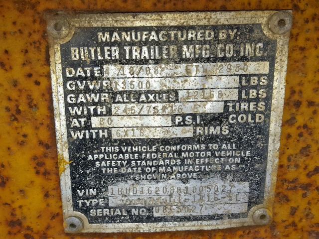 1BUD1620881005027 - 2008 OTHER TRAILER YELLOW photo 10