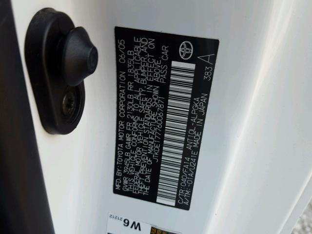 JTKDE177760067871 - 2006 TOYOTA SCION TC 白色 照片 10