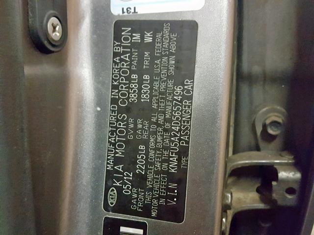 KNAFU5A24D5657496 - 2013 KIA FORTE EX GRAY photo 10