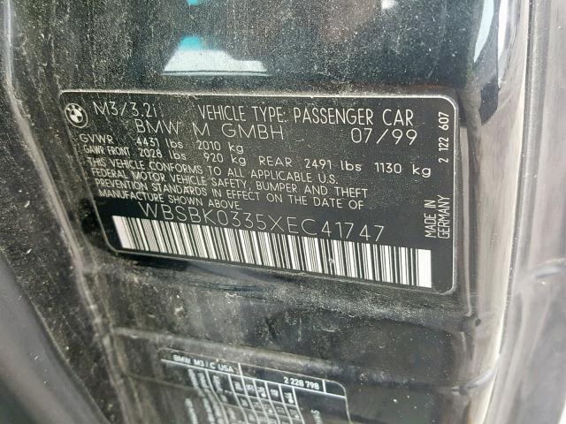 WBSBK0335XEC41747 - 1999 BMW M3 AUTOMAT BLACK photo 10