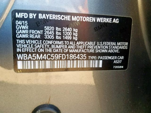 WBA5M4C59FD186435 - 2015 BMW 535 XIGT GRAY photo 10