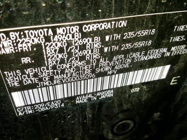 JTMDJREV0GD035096 - 2016 TOYOTA RAV4 HV LI BLACK photo 10