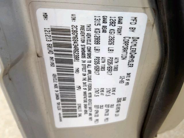 2C8GM68434R623801 - 2004 CHRYSLER PACIFICA SILVER photo 10