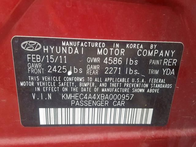 KMHEC4A4XBA000957 - 2011 HYUNDAI SONATA HYB BURGUNDY photo 10