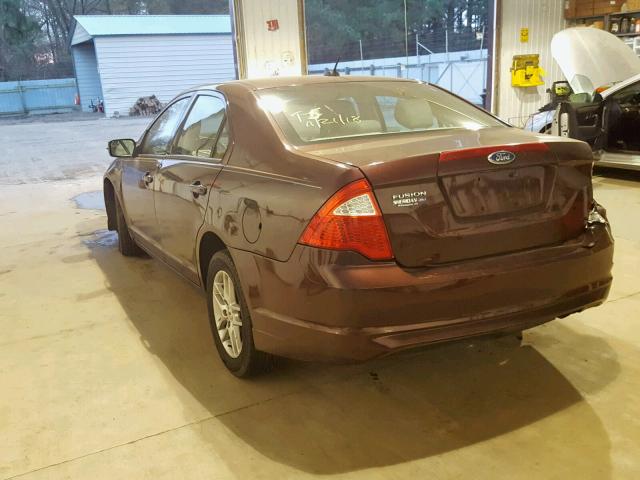 3FAHP0GA1CR202904 - 2012 FORD FUSION S BURGUNDY photo 3