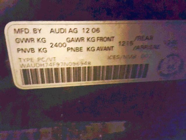 WAUDH74F97N096948 - 2007 AUDI A6 3.2 QUA GRAY photo 10