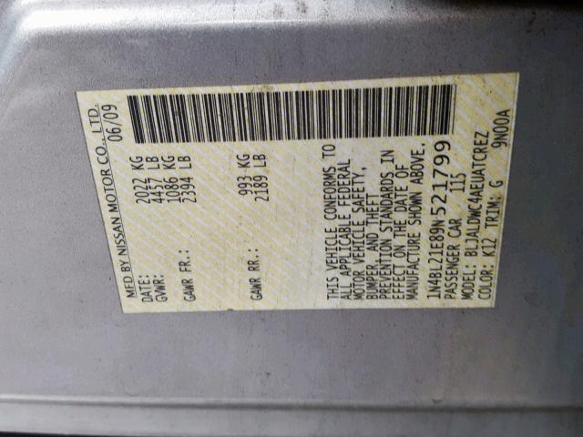 1N4BL21E89N521799 - 2009 NISSAN ALTIMA 3.5 SILVER photo 10