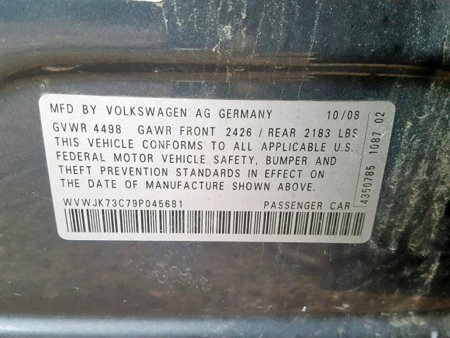 WVWJK73C79P045681 - 2009 VOLKSWAGEN PASSAT TUR GRAY photo 10