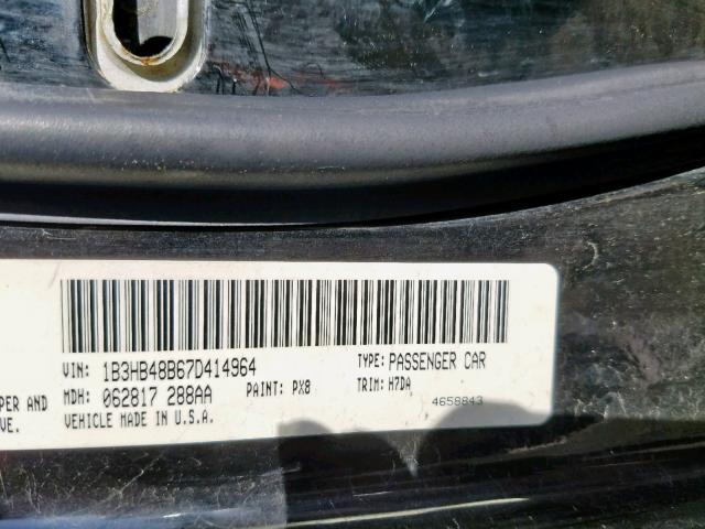 1B3HB48B67D414964 - 2007 DODGE CALIBER SX BLACK photo 10