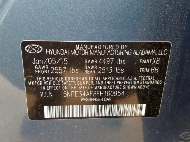 5NPE34AF8FH160954 - 2015 HYUNDAI SONATA SPO BLUE photo 10