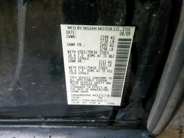 1N6AD0ER9AC402578 - 2010 NISSAN FRONTIER C BLACK photo 10