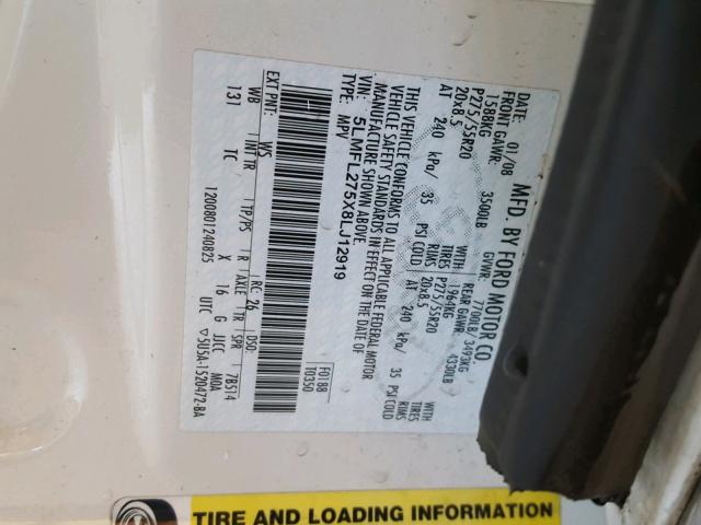 5LMFL275X8LJ12919 - 2008 LINCOLN NAVIGATOR 白色 照片 10