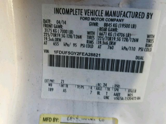 1FDUF5GY2FEA28821 - 2015 FORD F550 SUPER WHITE photo 10