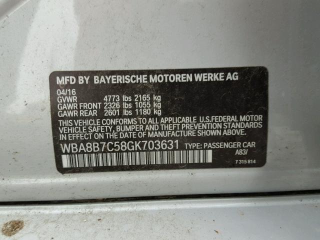 WBA8B7C58GK703631 - 2016 BMW 340 XI SILVER photo 10