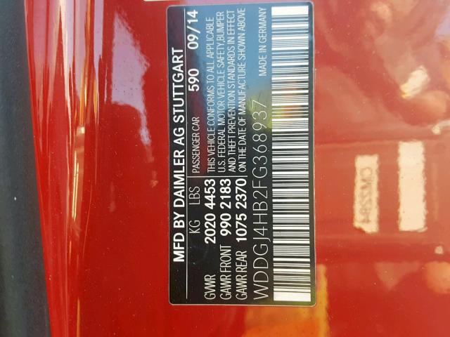 WDDGJ4HB2FG368937 - 2015 MERCEDES-BENZ C 250 RED photo 10