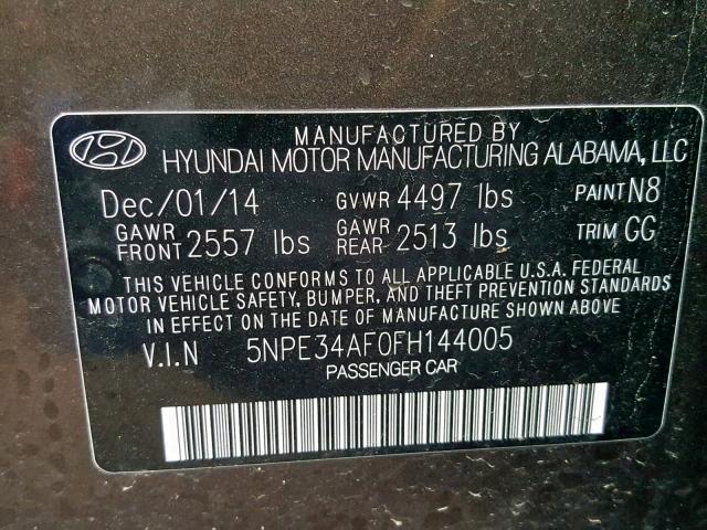 5NPE34AF0FH144005 - 2015 HYUNDAI SONATA SPO GRAY photo 10