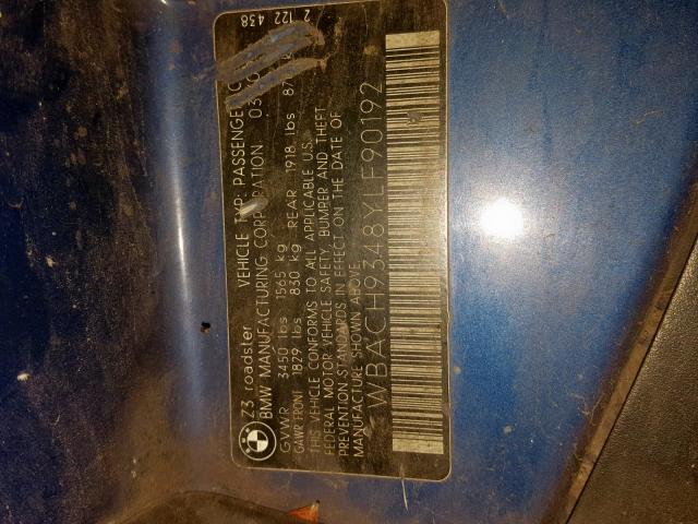 WBACH9348YLF90192 - 2000 BMW Z3 2.3 BLUE photo 10