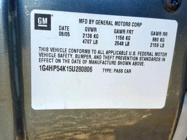 1G4HP54K15U280806 - 2005 BUICK LESABRE CU GRAY photo 10